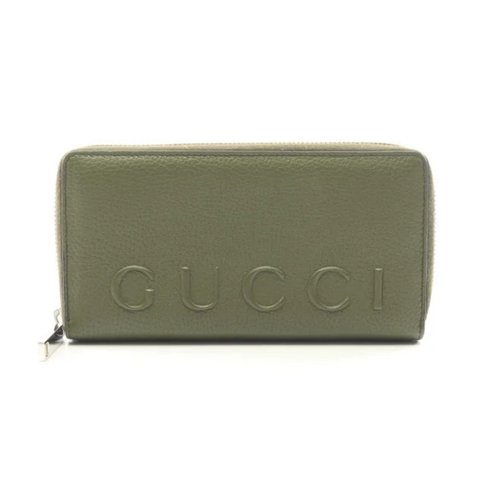 Gucci Round Zip Wallet Leather Khaki Green